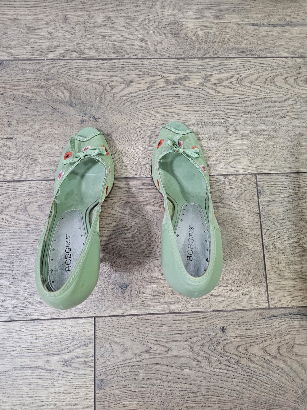 BCBGeneration Green Floral Peep-Toe Flats - Women's